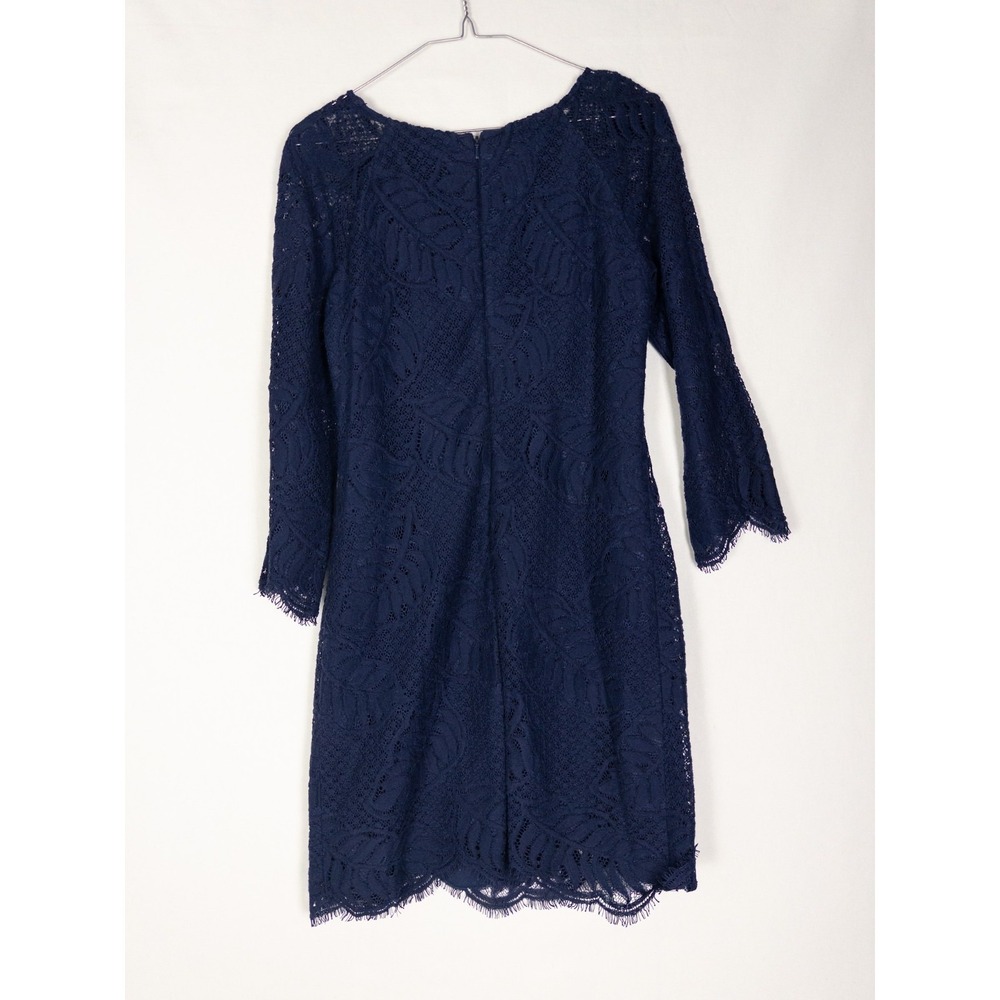 Lilly Pulitzer Dress Womens 2 Blue Lace Crochet Lined Knee Fringe Leaf - Picture 3 of 5